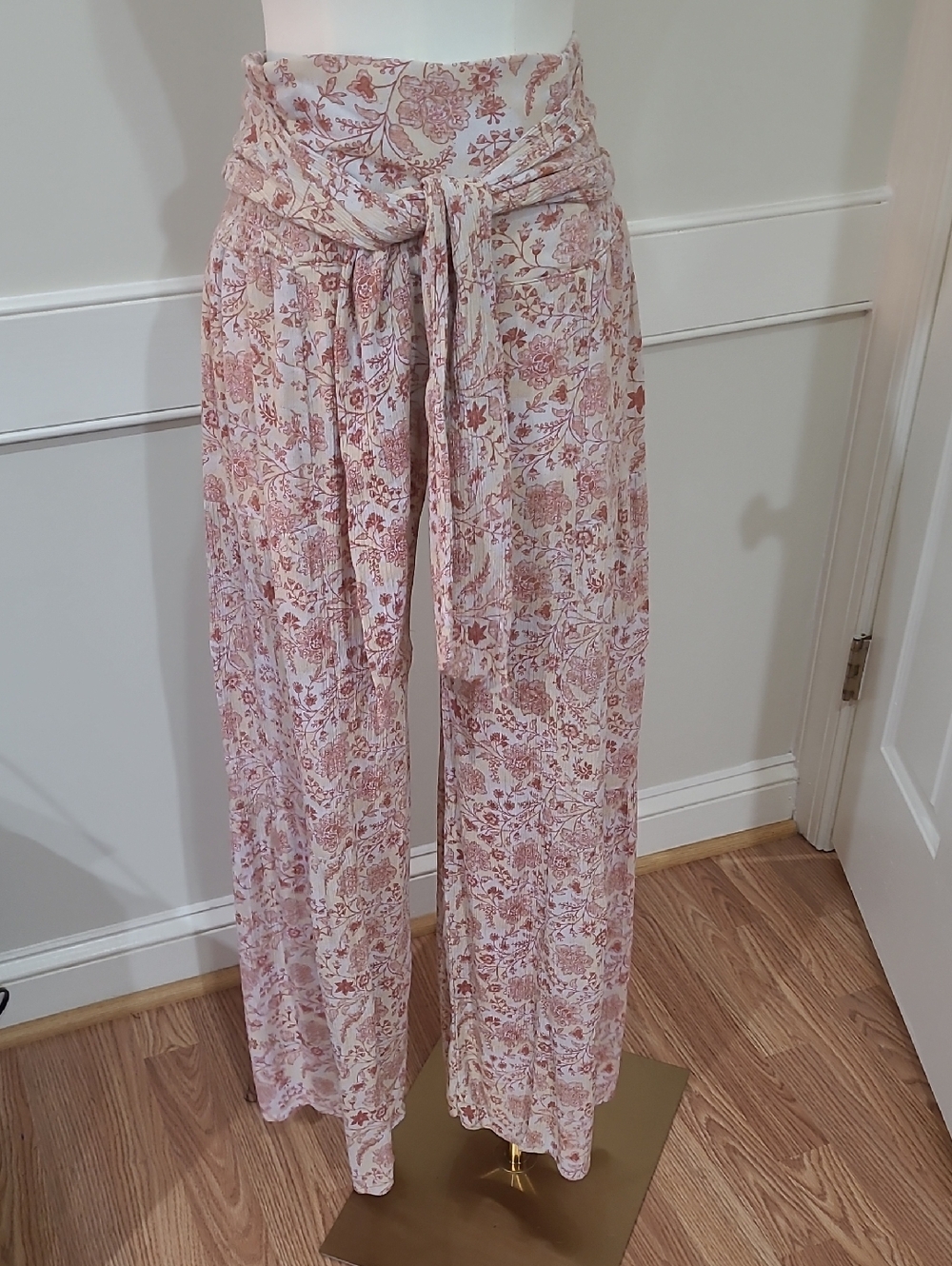 Rewash Smocked-Waist Floral Palazzo Pants - Dusty Rose Print Size S